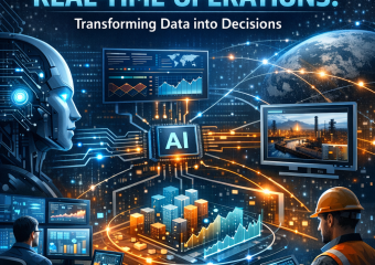 Graphical representation of AI workflows processing data in real-time for decision-making in an industrial environment.