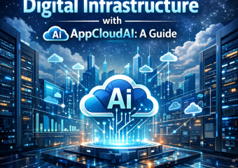 Illustration of a futuristic data center showcasing next-gen AI technology by AppCloudAI.