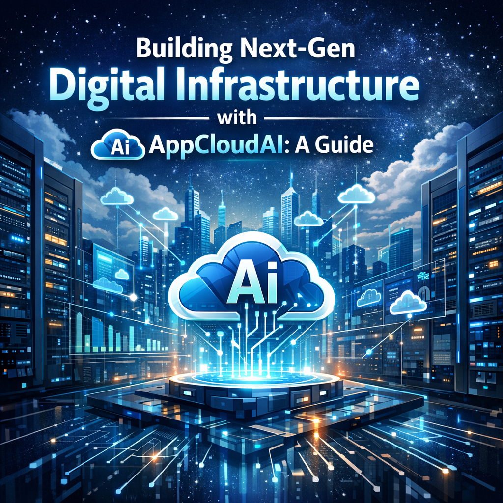 Illustration of a futuristic data center showcasing next-gen AI technology by AppCloudAI.