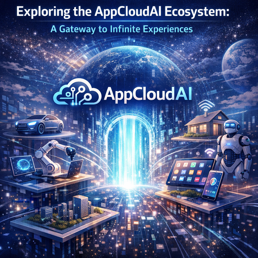 Graphic illustration of various AI technologies in smart homes, robots, autonomous vehicles, and digital devices connected to