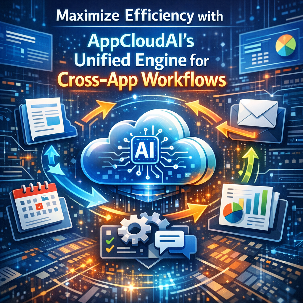 Graphic showing AppCloudAI's interface optimizing cross-app workflows.