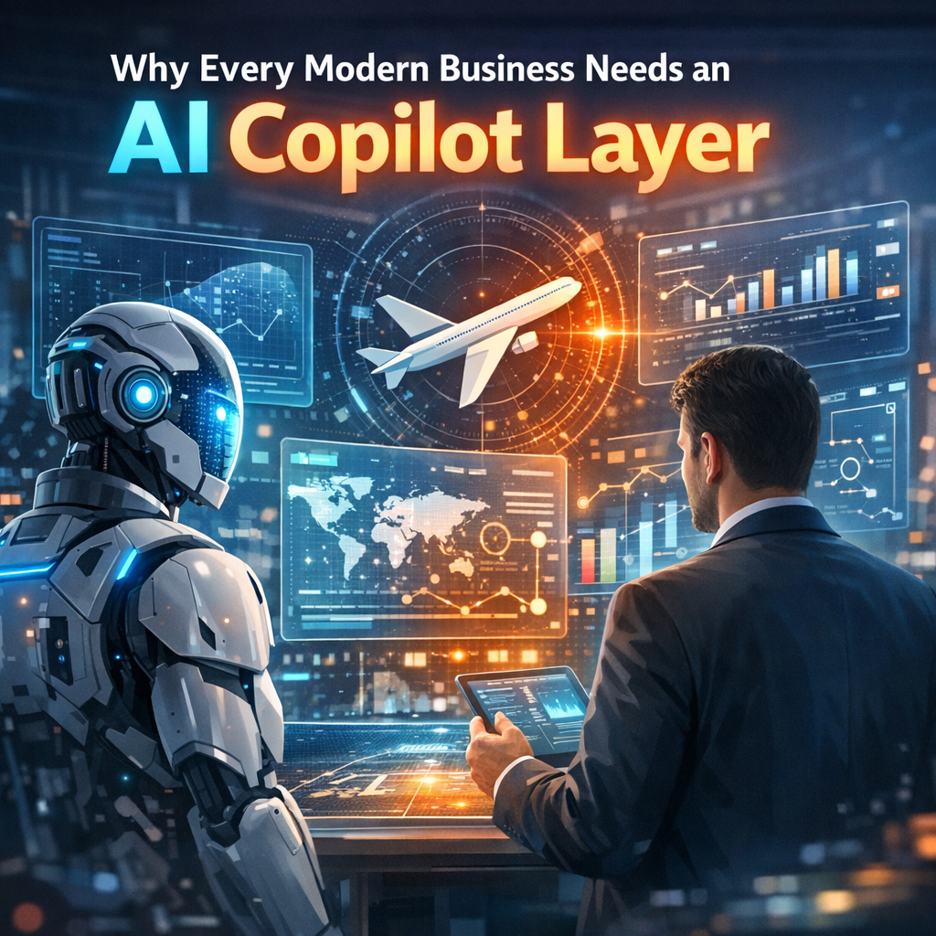 AI copilot hologram over a business meeting, enhancing strategic decisions.