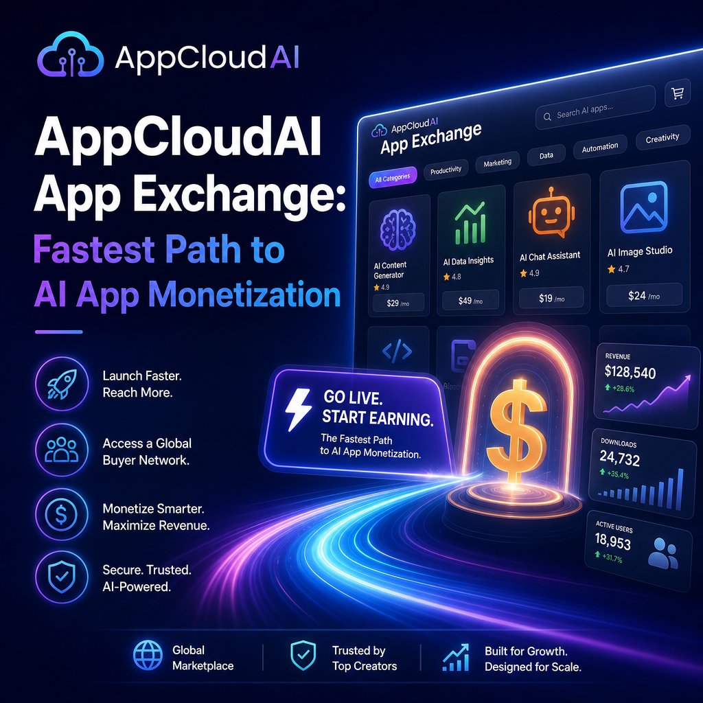 Illustration of AppCloudAI App Exchange: Fastest Path to AI App Monetization