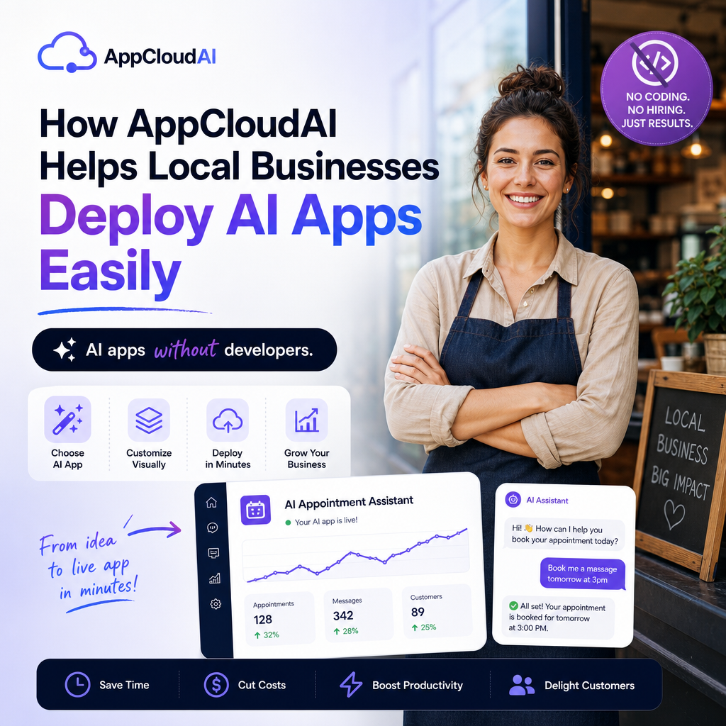 AI apps without developers illustration for How AppCloudAI Helps Local Businesses Deploy AI Apps Easily