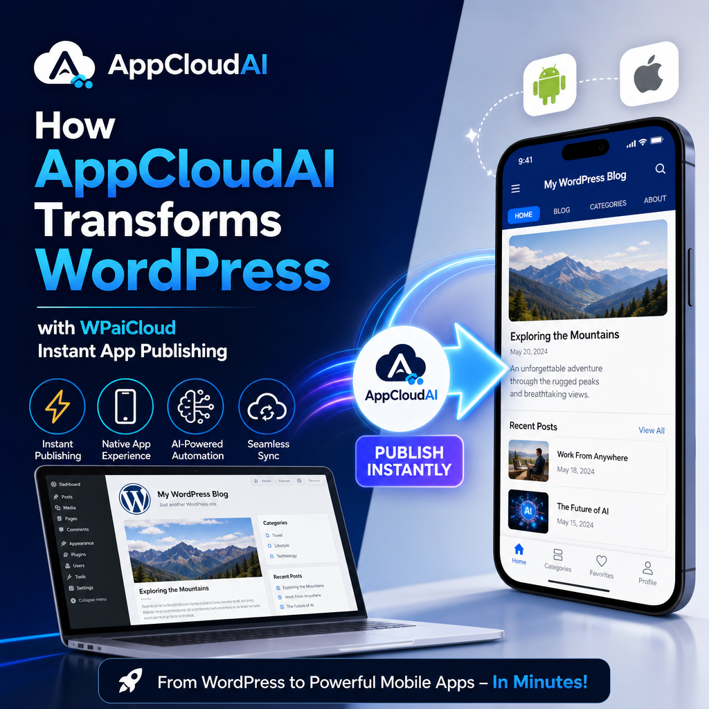 AppCloudAI WordPress illustration for How AppCloudAI Transforms WordPress with WPaiCloud Instant App Publishing