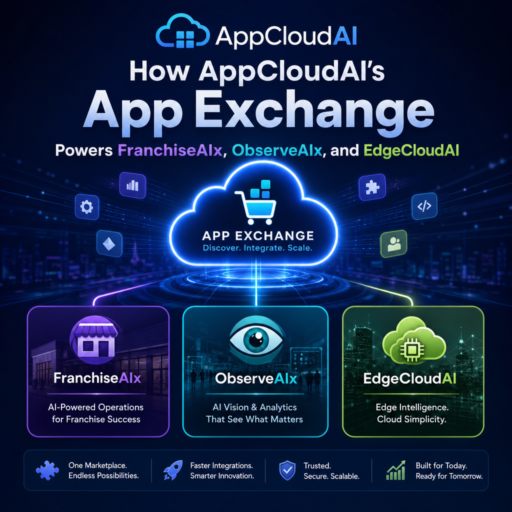 AppCloudAI App Exchange illustration for How AppCloudAI’s App Exchange Powers FranchiseAIx, ObserveAIx, and EdgeCloudAI
