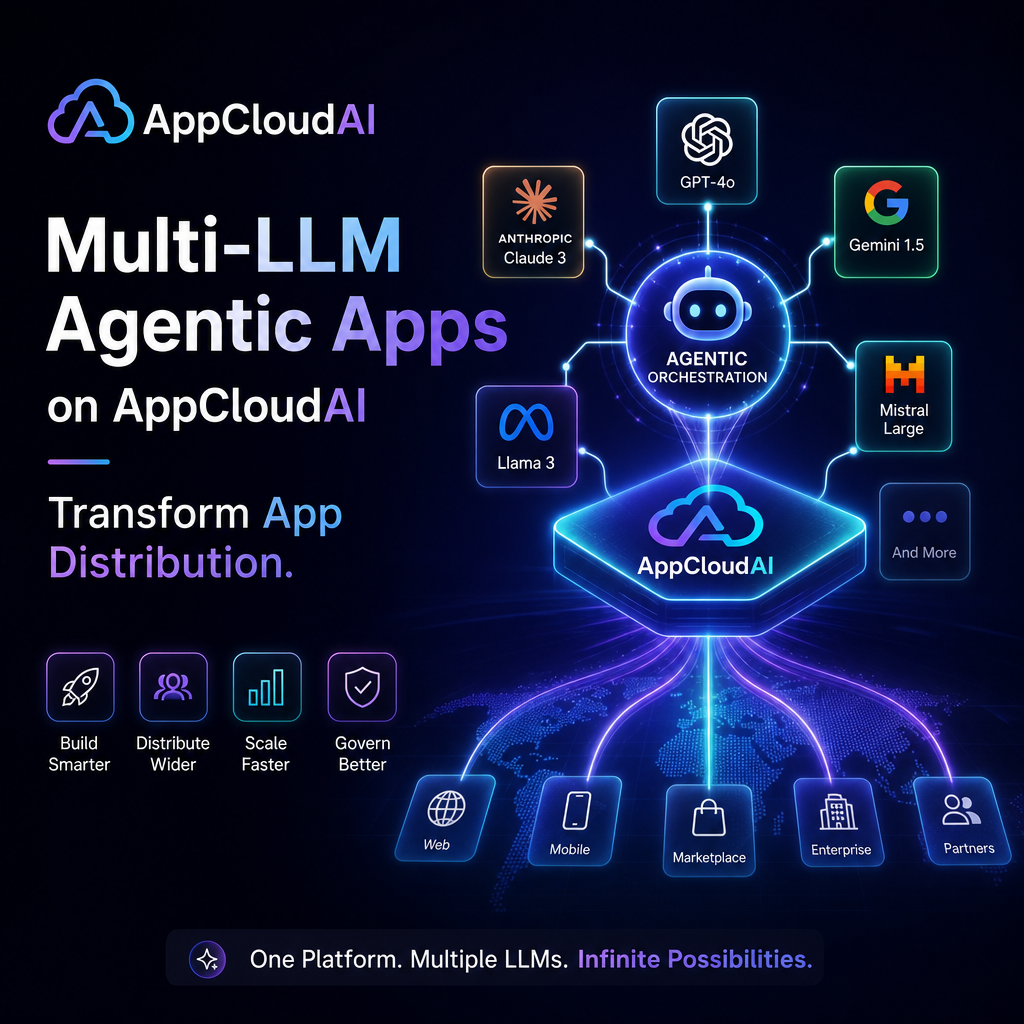 multi‑LLM agentic apps illustration for Multi-LLM Agentic Apps on AppCloudAI Transform App Distribution