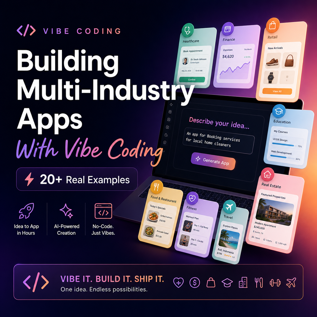 vibe coding apps illustration for Building Multi-Industry Apps With Vibe Coding: 20+ Real Examples
