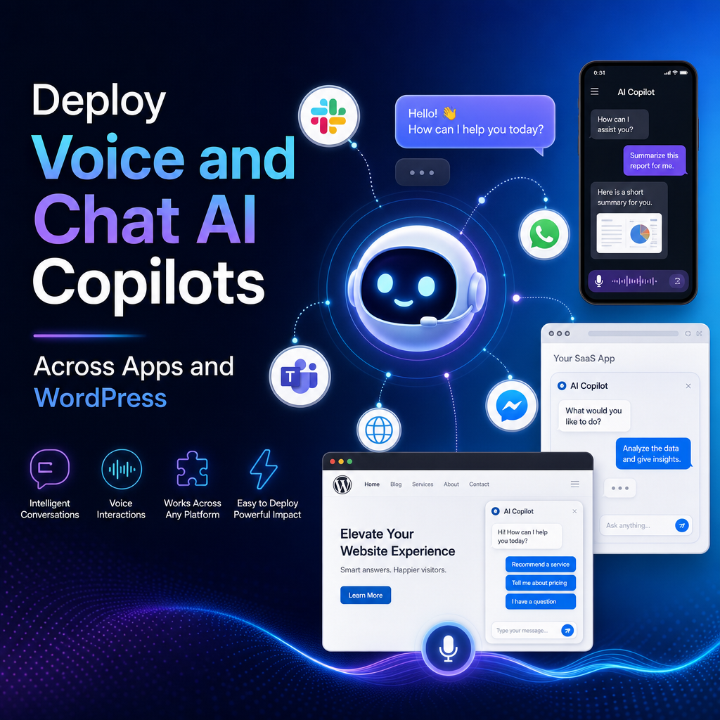 Illustration of Deploy Voice and Chat AI Copilots Across Apps and WordPress