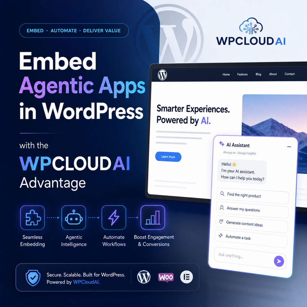 agentic apps WordPress illustration for Embed Agentic Apps in WordPress with the WPCloudAI Advantage