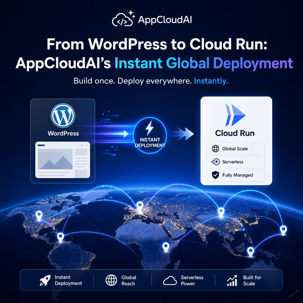 Diagram of AppCloudAI moving WordPress sites to Google Cloud Run (Incomplete: max_output_tokens)
